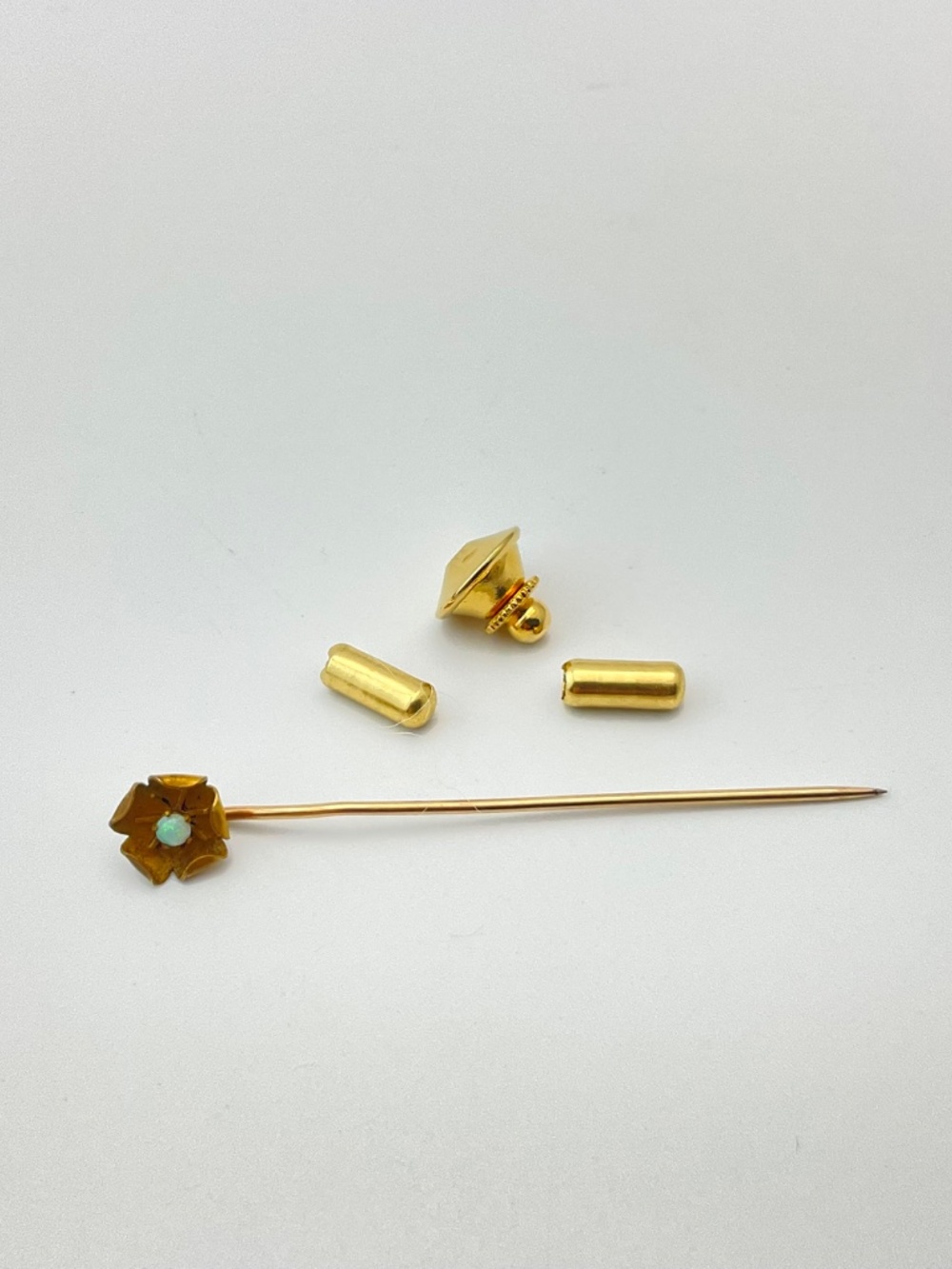 Opal Flower Stick Pin, Vintage to Antique, Art Nouveau, Gold Vermeil - Picture 4 of 11